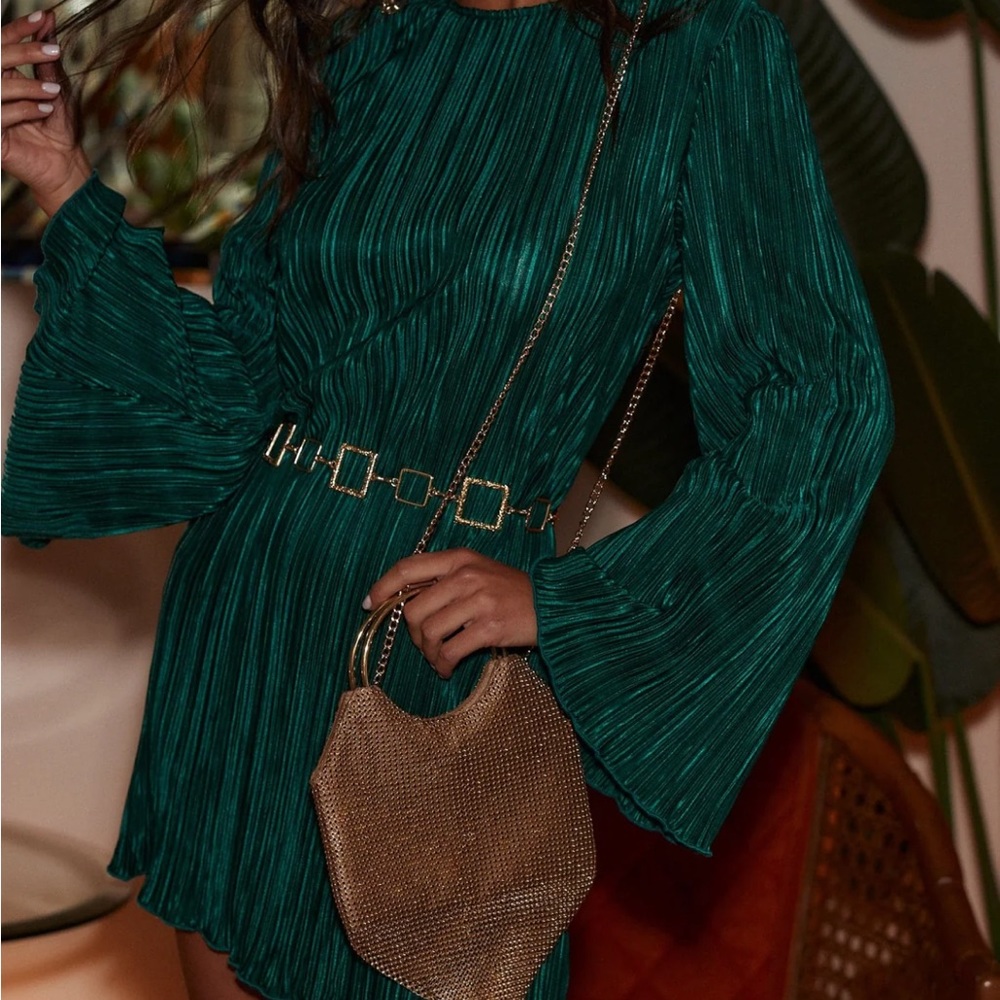 12th tribe Tate Emerald Plisse Mini Dress